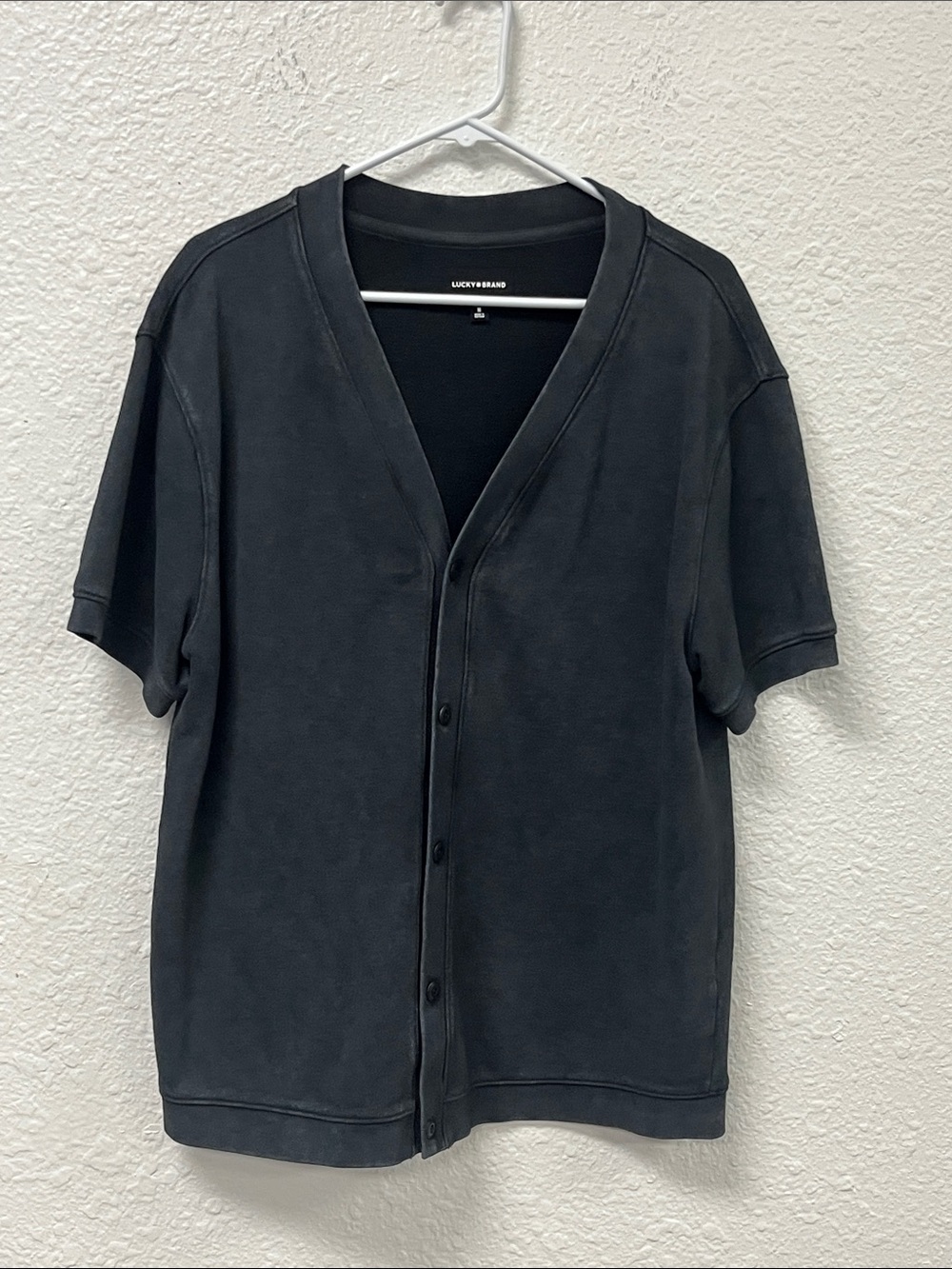 Lucky Brand Washed Charcoal Short Sleeve Button-Front Cardigan Sweater #1183